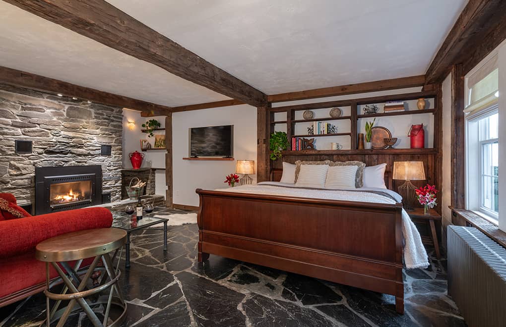 King Bed and Fireplace in Premium King Room