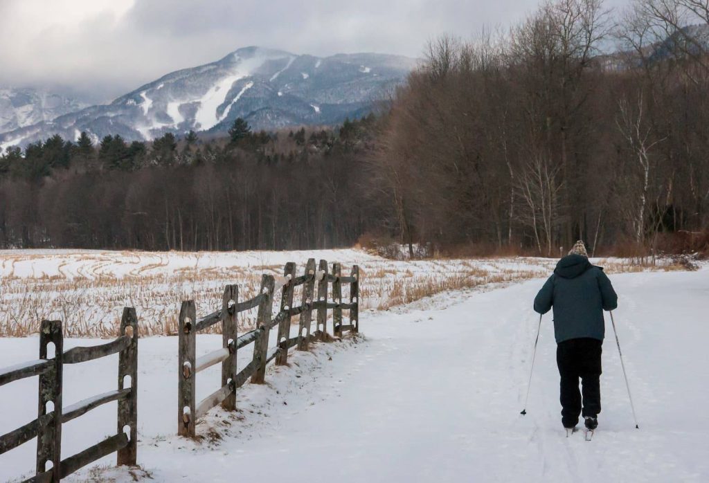 Cross country skiier skiing in Vermont